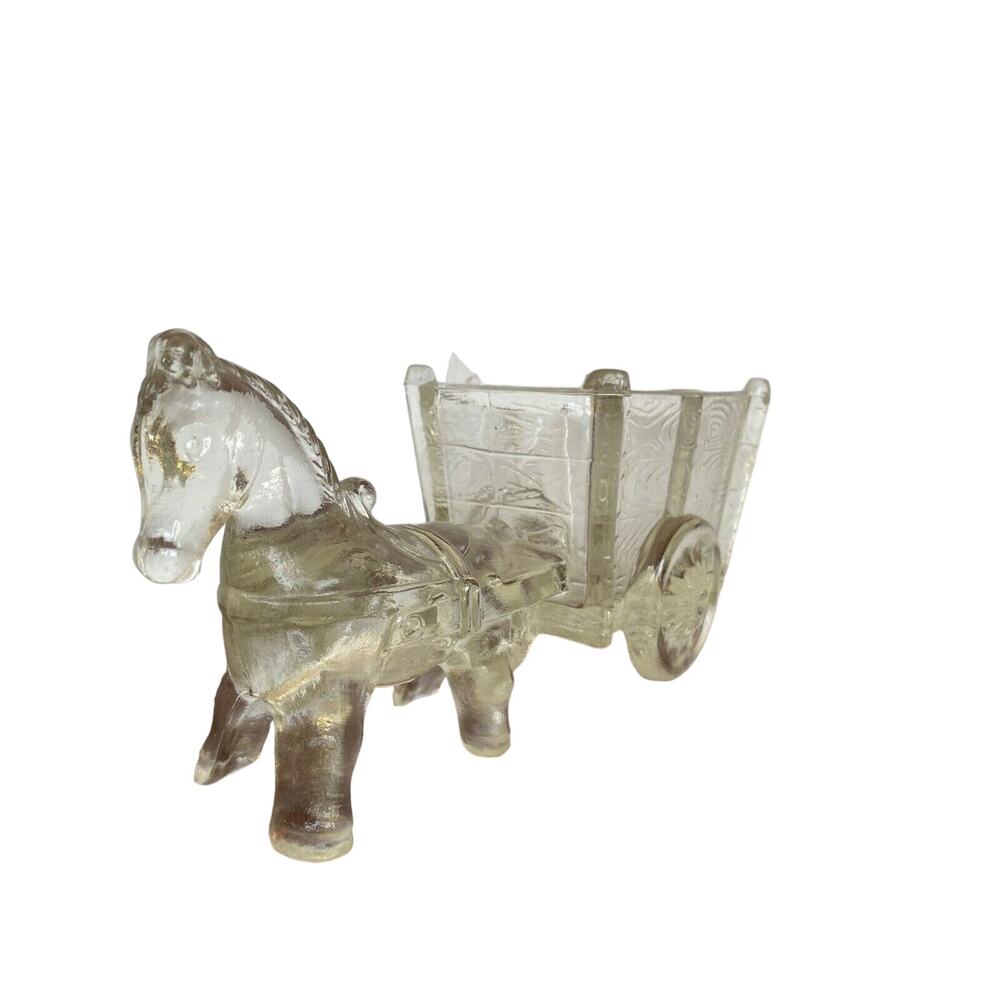 Jeanette Donkey Cart Candy Dish or Planter Clear Glass Vintage 9 x 4 x 3